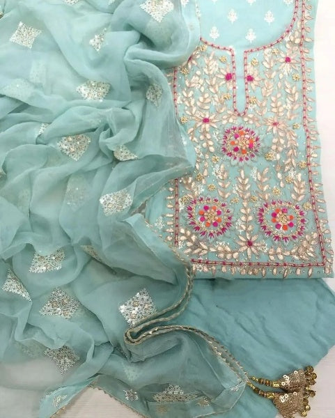 Designer sky Blue Embroidered Salwar Suit Set-Manali563